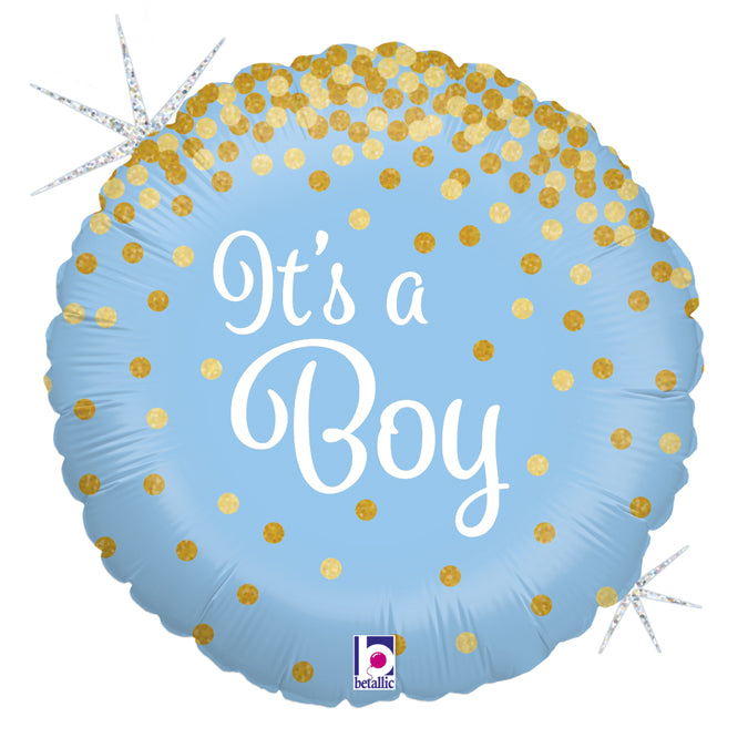 18" Foil Its A Boy Glitter Dots Balloon