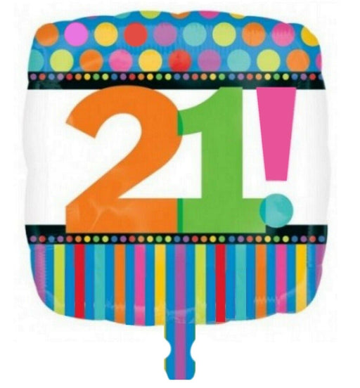 18" Foil Age 21 Balloon - Square - The Ultimate Balloon & Party Shop