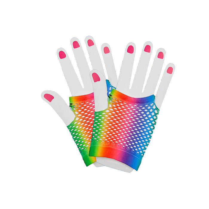 Bright Neon Fishnet Gloves - Rainbow