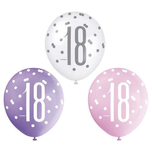 Age 18 Asst Birthday Balloons 6 Pack