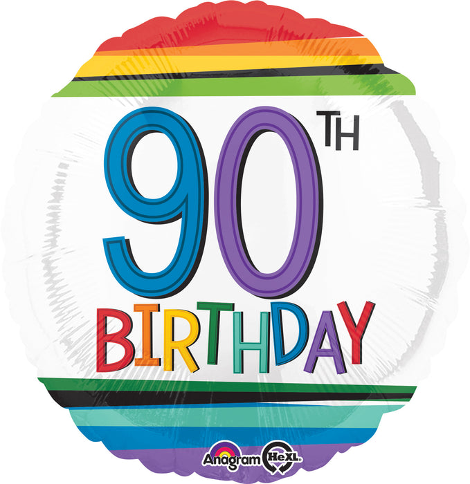 18" Foil Age 90 Balloon - Rainbow - The Ultimate Balloon & Party Shop