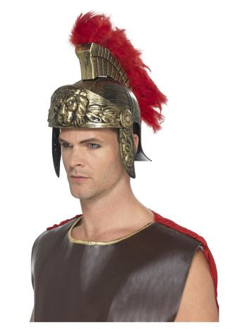 Roman helmet plastic with red feather plume