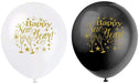 Happy New Year Latex Balloons - Black & White - The Ultimate Balloon & Party Shop