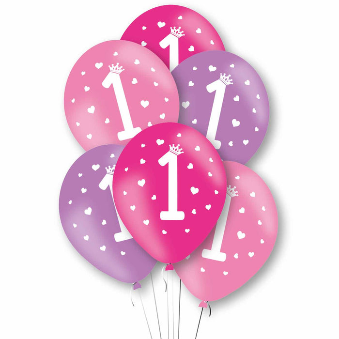 Age 1 Pink Birthday Balloons 6 Pack