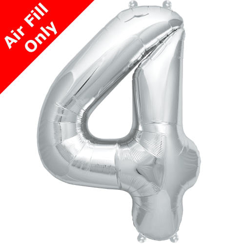 Mini Air Fill Number 4 Foil Balloon Silver - The Ultimate Balloon & Party Shop