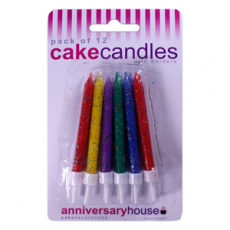 Glitter Candles with plastic holders - Multi Coloured