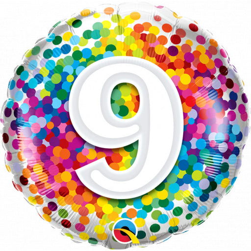 18" Foil Age 9 Balloon - Rainbow Burst - The Ultimate Balloon & Party Shop