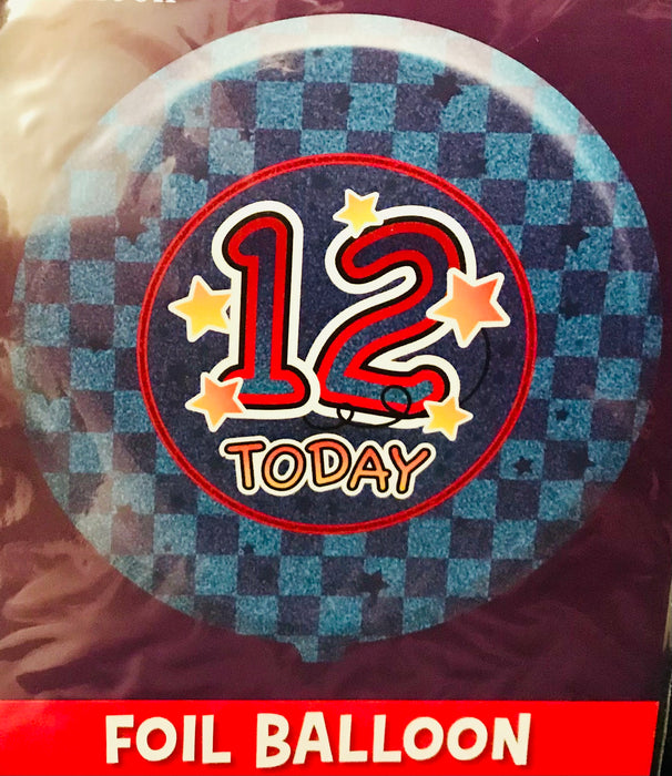18" Foil Age 12 Balloon - Blue Stars
