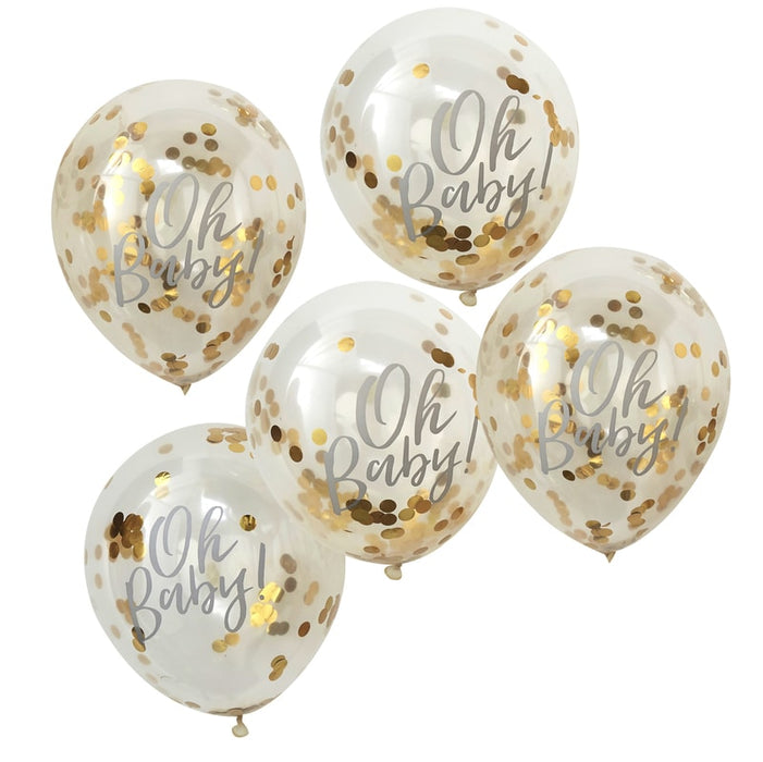 Oh Baby Printed Confetti Balloons - Gold