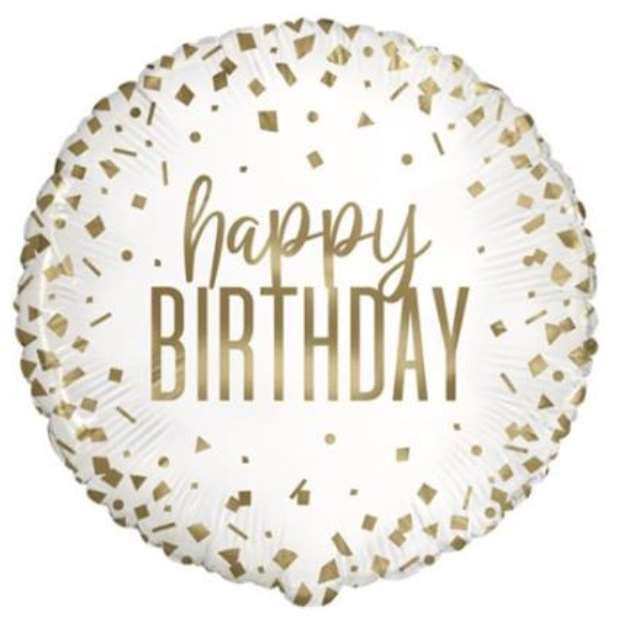 18" Foil Happy Birthday - White/Gold Confetti