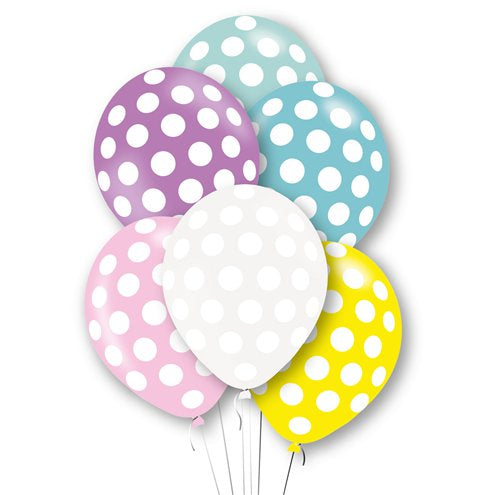 Polka Dot Printed Asst Colour Balloons 6 Pack
