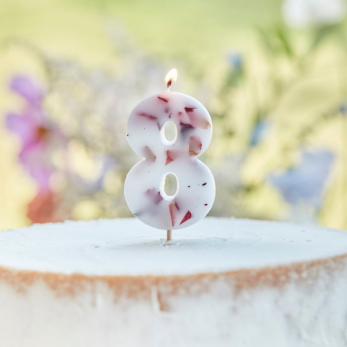 Pressed Petal Wax Number Candle - 8