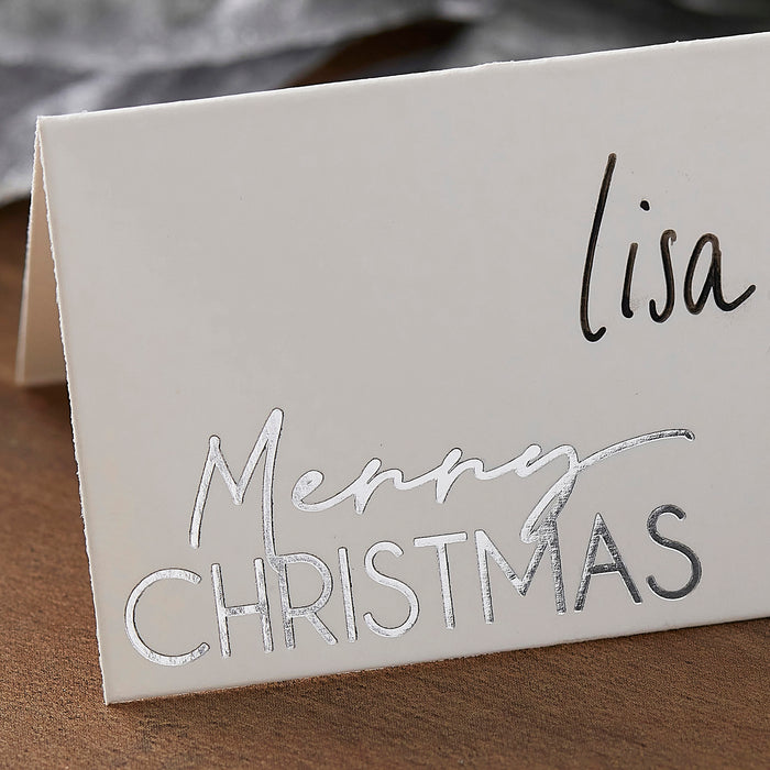 Silver Merry Christmas Place Cards