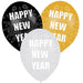 Happy New Year Latex Balloons - Black, Gold & Silver. - The Ultimate Balloon & Party Shop