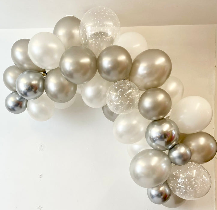 Organic Balloon Garland - White & Silver