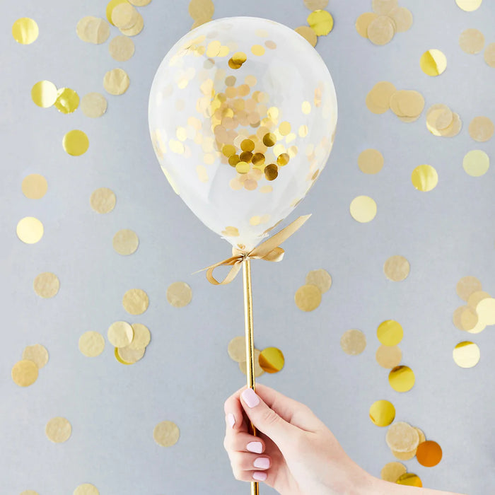 Mini Confetti Balloon Wands - Gold