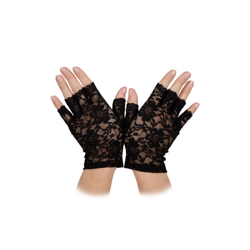Fingerless Lace Short Gloves - Black