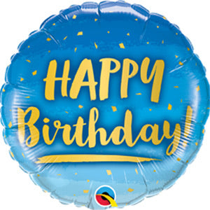 18" Foil Happy Birthday - Blue & Gold - The Ultimate Balloon & Party Shop