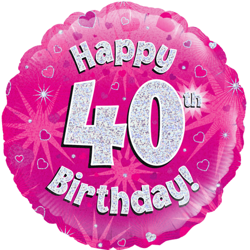 18" Foil Age 40 Balloon - Pink Sparkle.