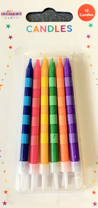 Striped Long Candles with plastic holders -  Multi