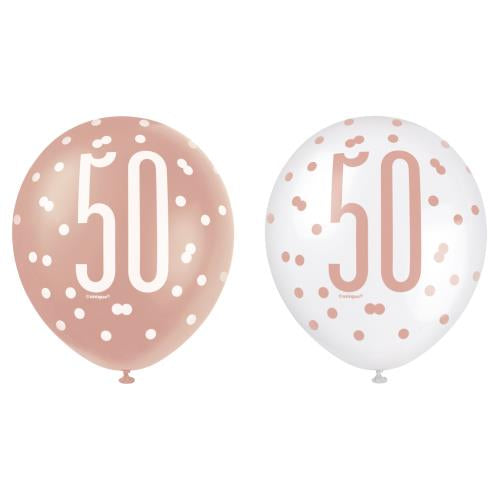 Age 50 Asst Birthday Balloons (6pk) - Rose Gold