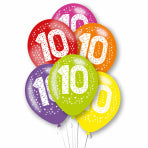 Age 10 Asst Birthday Balloons 6 Pack