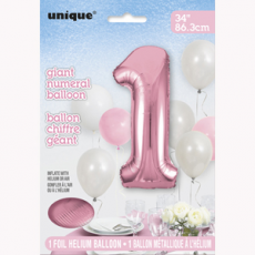 Number 1 Foil Balloon Baby Pink