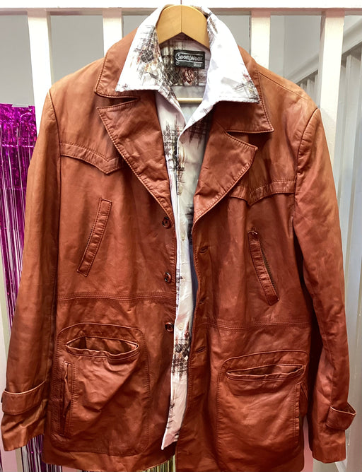 70s /80s leather jacket and shirt hire - ideal to emulate Brad Pitt in fight club!