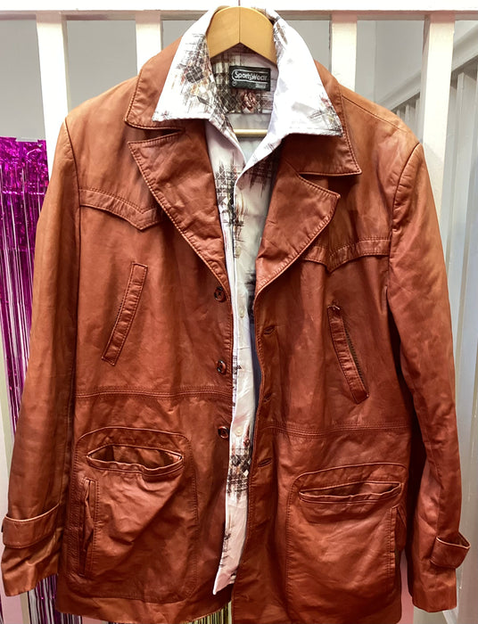 70s /80s leather jacket and shirt hire - ideal to emulate Brad Pitt in fight club!