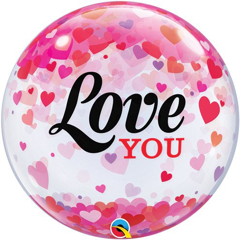 22” Deco Bubble Clear Balloon - Love You Hearts