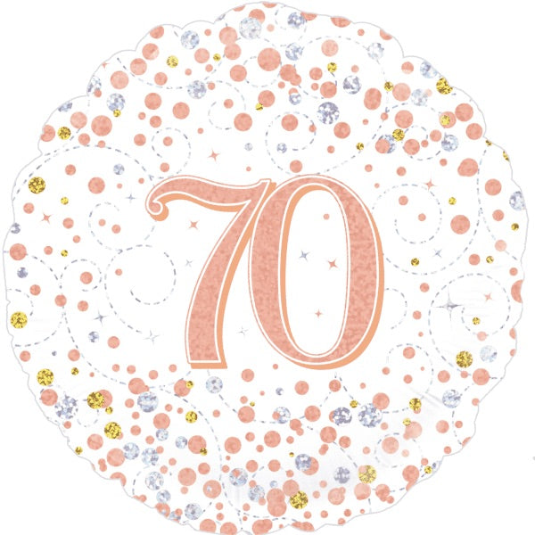 18" Foil Age 70 Birthday Balloon - Rose Gold Sparkle