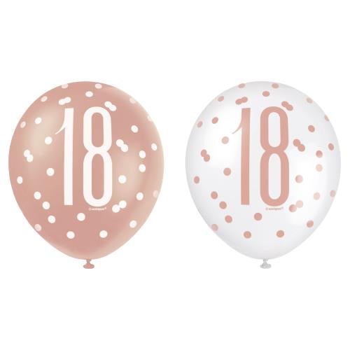 Age 18 Asst Birthday Balloons (6pk) - Rose Gold