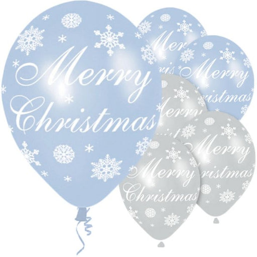 Christmas Latex Balloons - Blue/Silver Snowflakes - The Ultimate Balloon & Party Shop
