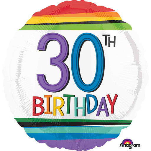 18" Foil Age 30 Balloon - Rainbow - The Ultimate Balloon & Party Shop