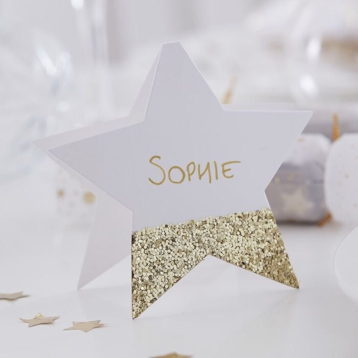 Christmas Place Cards - Gold Glitter Stars - The Ultimate Balloon & Party Shop