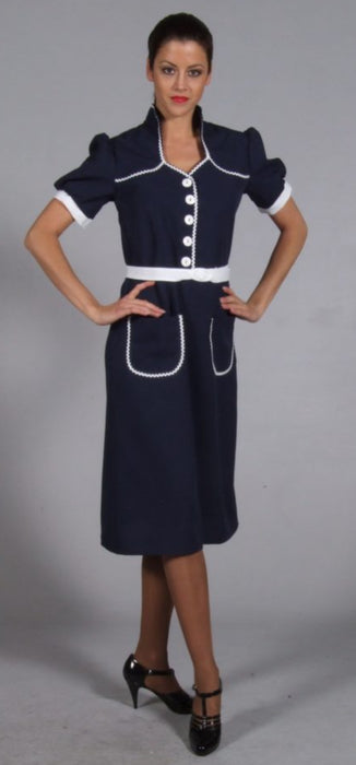 1940s Blue & White Dress Hire Costume