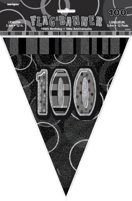 Age 100 Bunting - Black Glitz