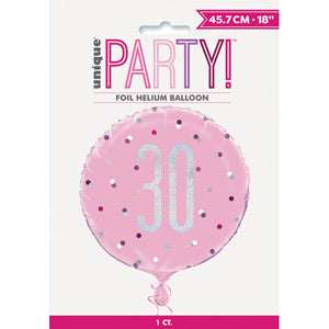 18" Foil Age 30 Balloon - Baby Pink Dots - The Ultimate Balloon & Party Shop