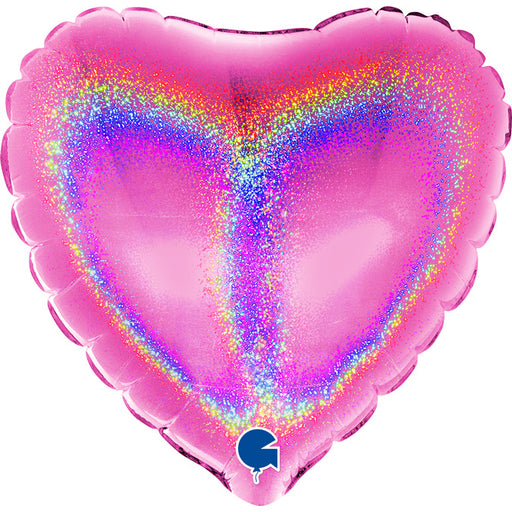 Heart Glitter Holographic Foil Balloon - Hot Pink