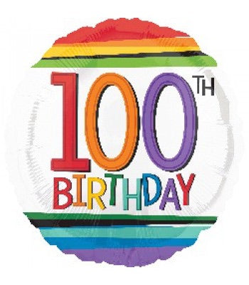 18" Foil Age 100 Balloon - Rainbow - The Ultimate Balloon & Party Shop