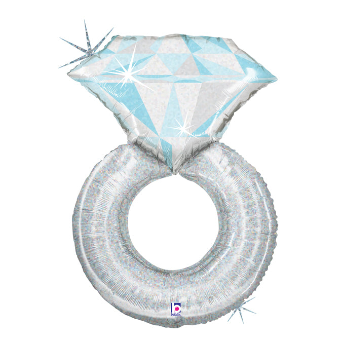 38" Foil Diamond Ring Large Balloon - Platinum
