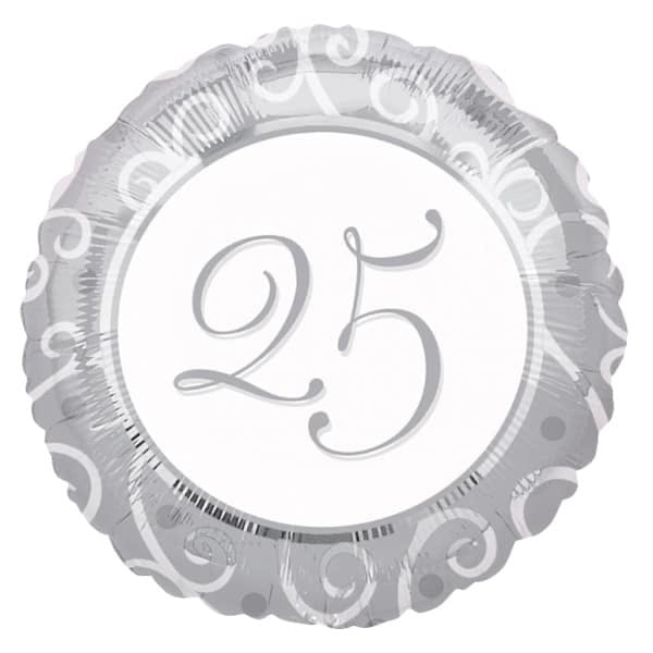 18" Foil 25th Silver Anniversary Balloon - Round - The Ultimate Balloon & Party Shop