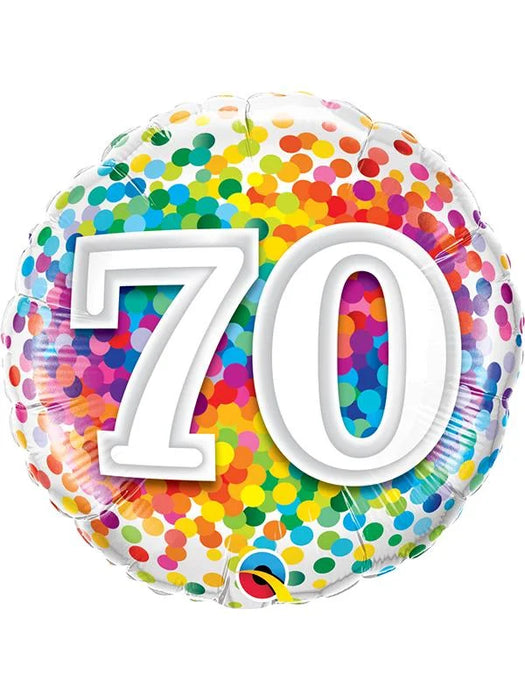 18" Foil Age 70 Birthday Balloon - Rainbow Confetti