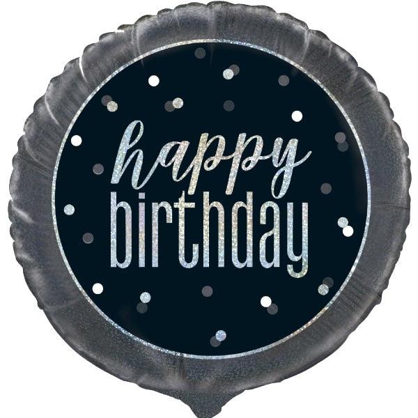 18" Foil Happy Birthday - Blk/Silver