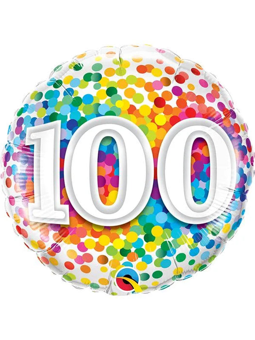 18" Foil Age 100 Balloon - Rainbow Confetti