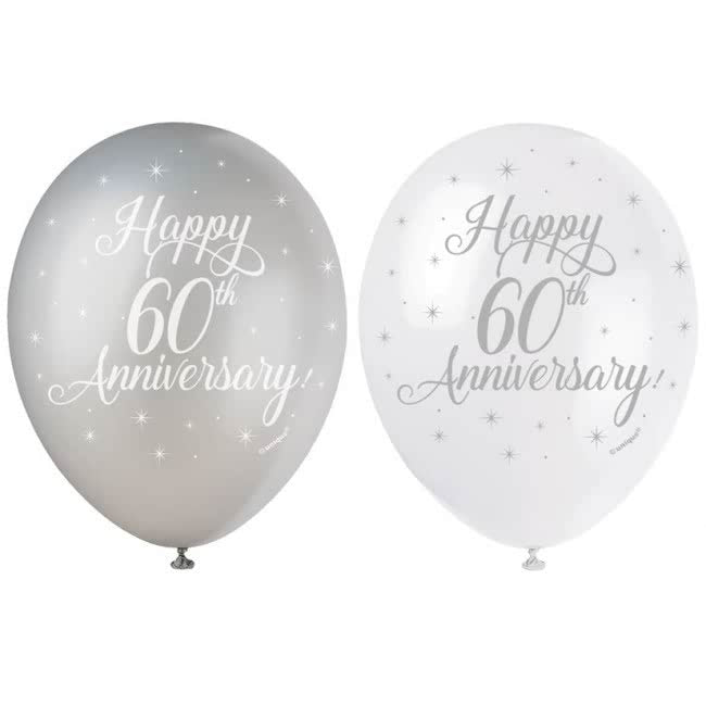 60th Wedding Anniversary Printed Balloons 6 Pack - The Ultimate Balloon & Party Shop