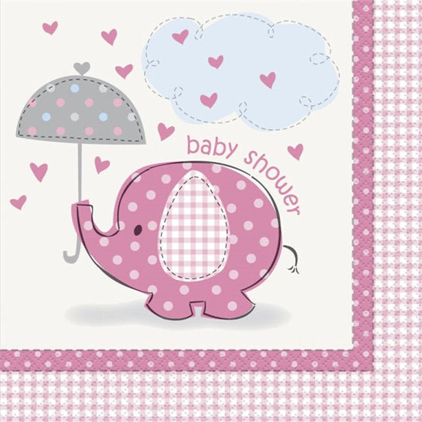 Baby Shower Napkins - Pink Elephants - The Ultimate Balloon & Party Shop