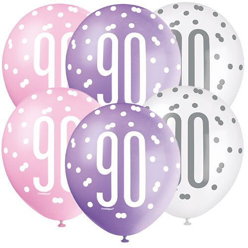 Age 90 Birthday Balloons (6pk) - Pinks