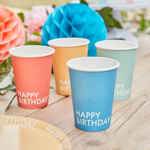Bright Coloured Birthday Cups - 8pk