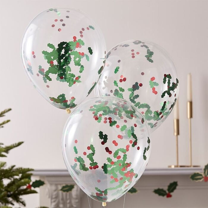 Christmas Confetti Balloons - Holly - The Ultimate Balloon & Party Shop